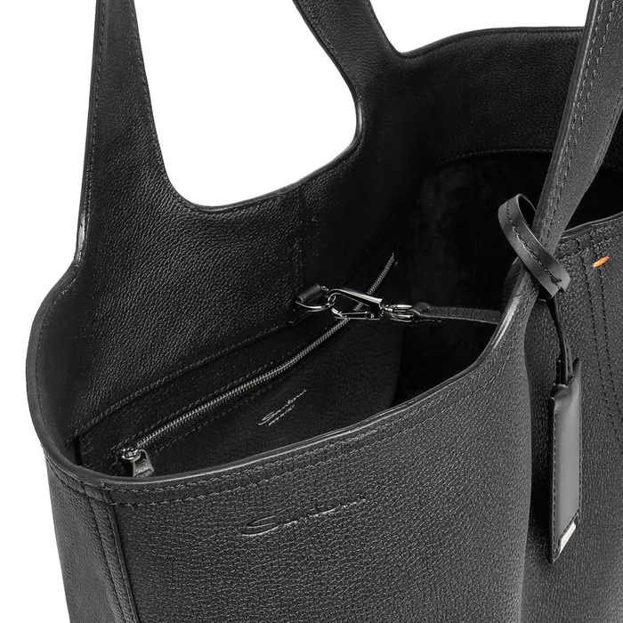 Women Black Tumbled Leather Shoulder Bag Santoni Bags