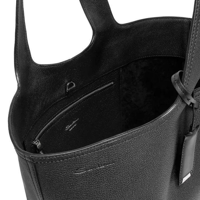 Women Black Tumbled Leather Shoulder Bag Santoni Bags