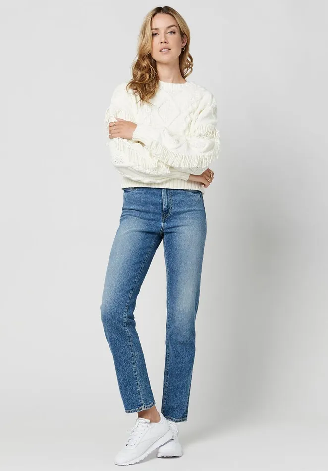 Women Boxy Fringed Mercina Sweater Egret Buffalo David Bitton Sweaters