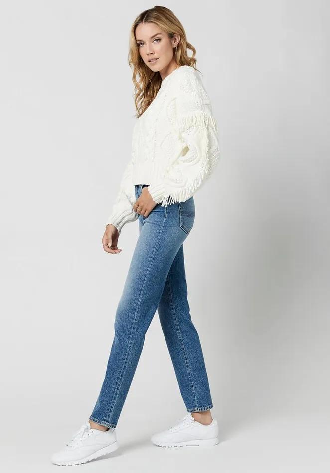 Women Boxy Fringed Mercina Sweater Egret Buffalo David Bitton Sweaters