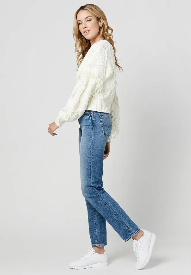 Women Boxy Fringed Mercina Sweater Egret Buffalo David Bitton Sweaters