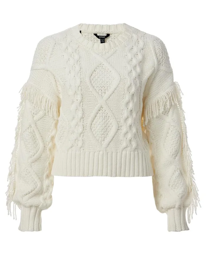 Women Boxy Fringed Mercina Sweater Egret Buffalo David Bitton Sweaters