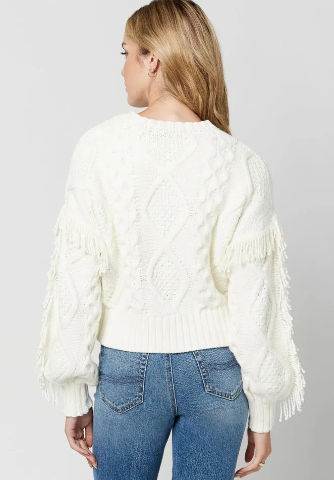 Women Boxy Fringed Mercina Sweater Egret Buffalo David Bitton Sweaters