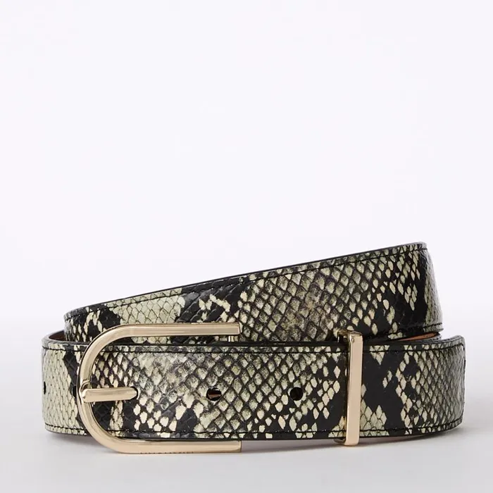 Women Brahmin Belts Medium Leather Gold Buckle Belt Grey Classic Snake
