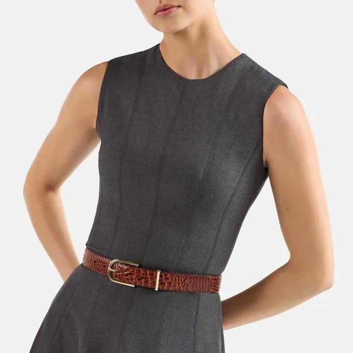 Women Brahmin Belts Medium Leather Gold Buckle Belt Grey Classic Snake