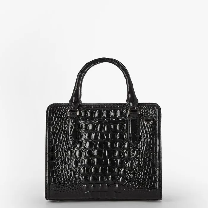 Women Brahmin Satchels Cami Black Melbourne Silver Hardware