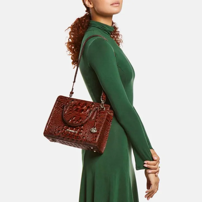 Women Brahmin Satchels Cami Black Melbourne Silver Hardware