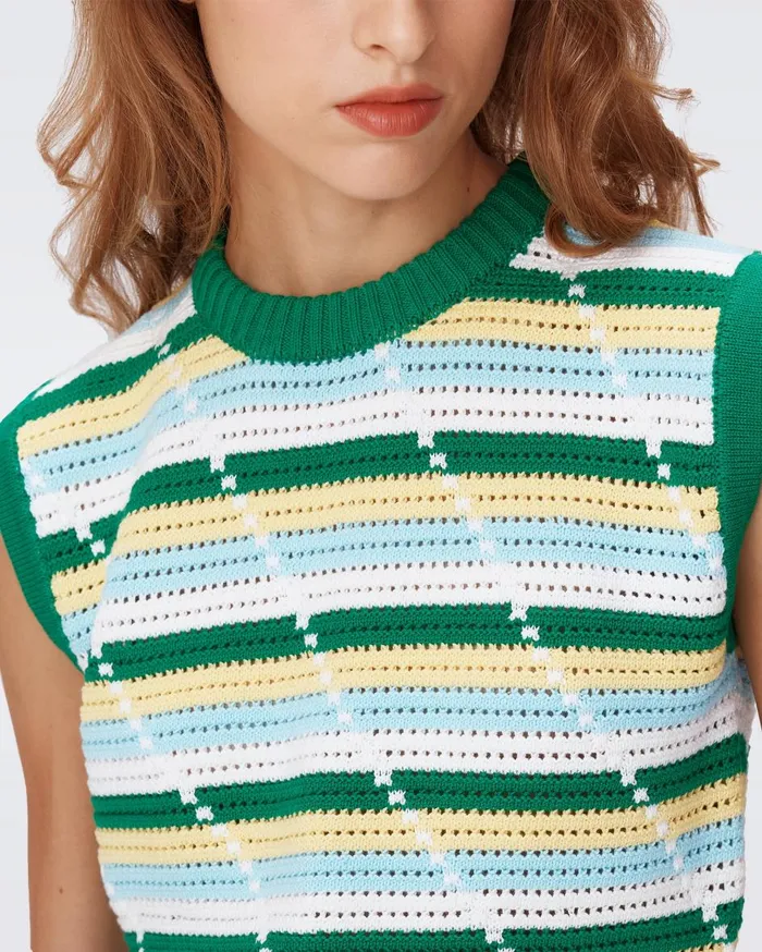 Women Casey Crochet Top Summer Stripe Yellow DVF Tops