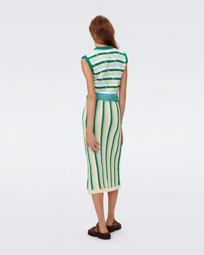 Women Casey Crochet Top Summer Stripe Yellow DVF Tops