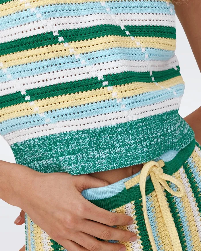 Women Casey Crochet Top Summer Stripe Yellow DVF Tops