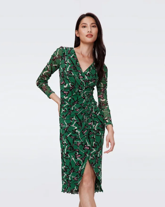 Women Charlotte Mesh Dress Clover Twigs Green DVF Dresses