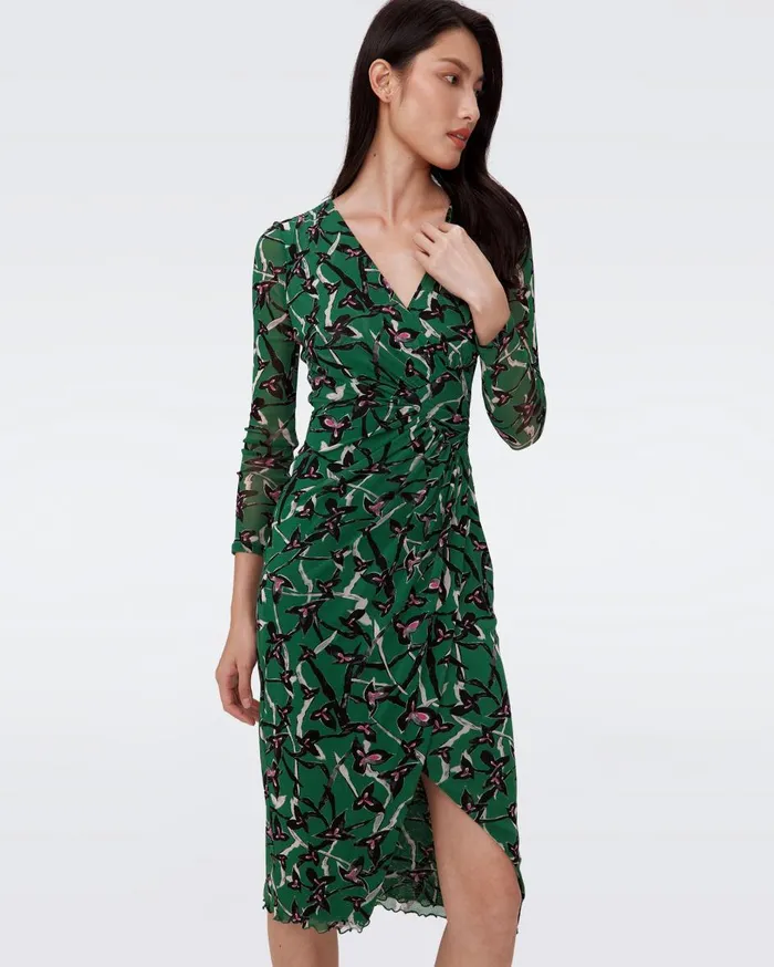 Women Charlotte Mesh Dress Clover Twigs Green DVF Dresses