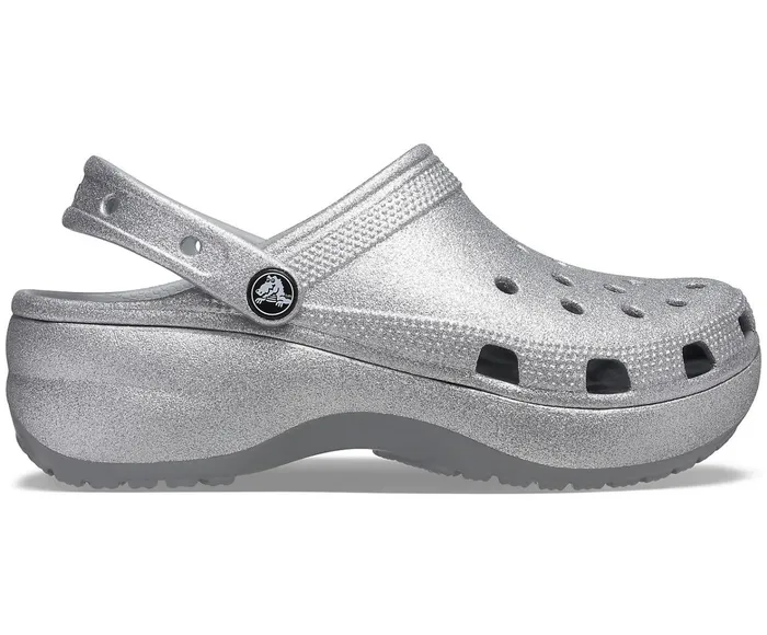 Women Classic Platform Glitter Clog Silver Crocs Clogs