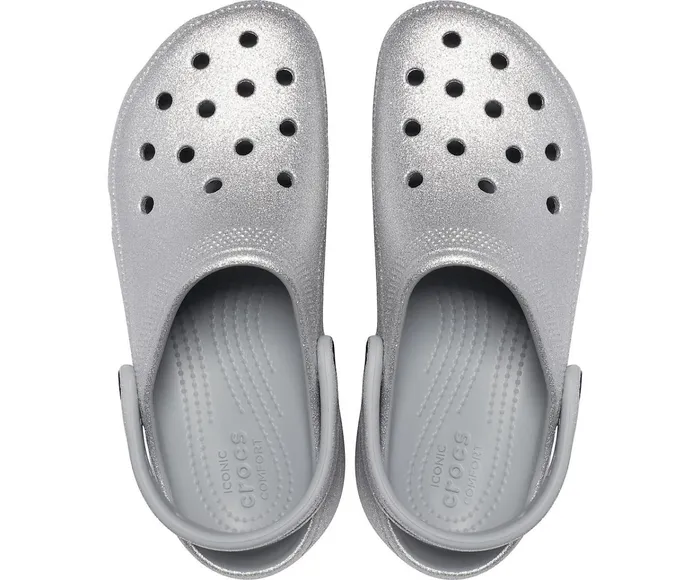 Women Classic Platform Glitter Clog Silver Crocs Clogs