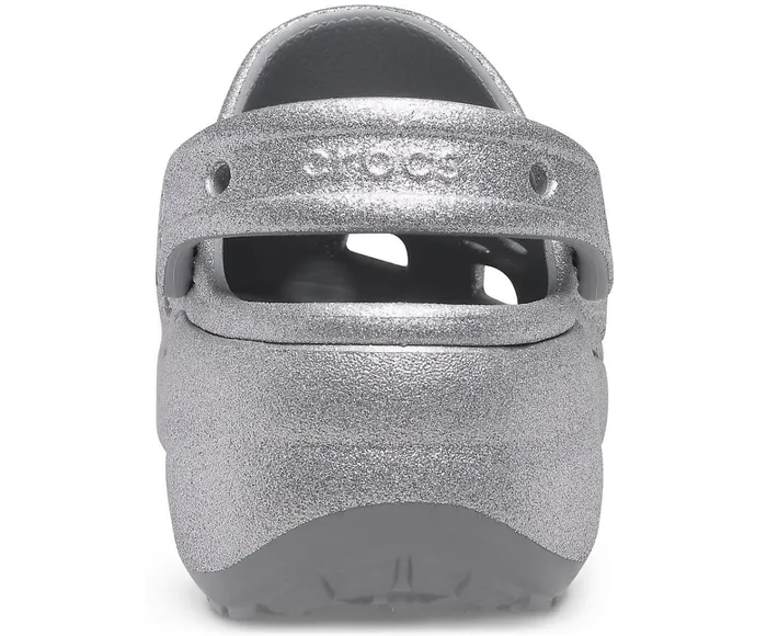 Women Classic Platform Glitter Clog Silver Crocs Clogs