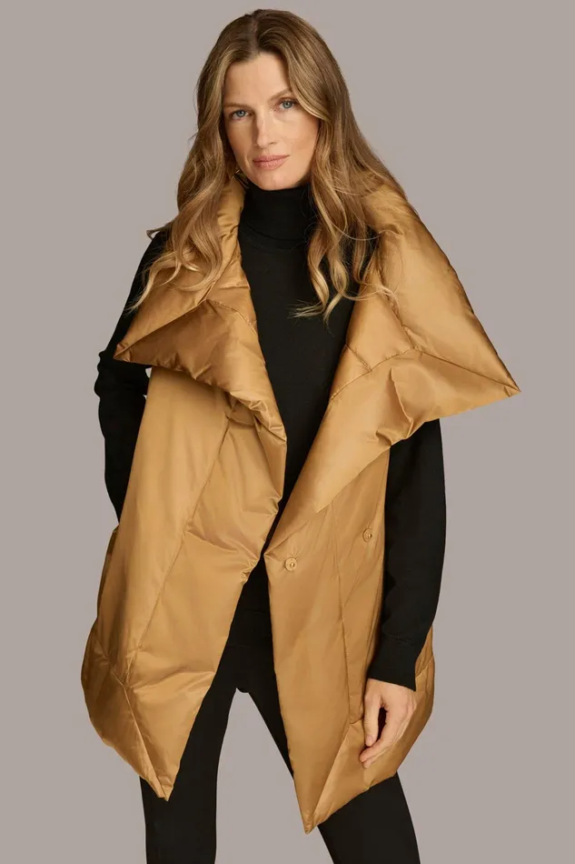 Women Coats And Jackets Donna Karan LONG BELTED PUFFR VEST Antique Gold