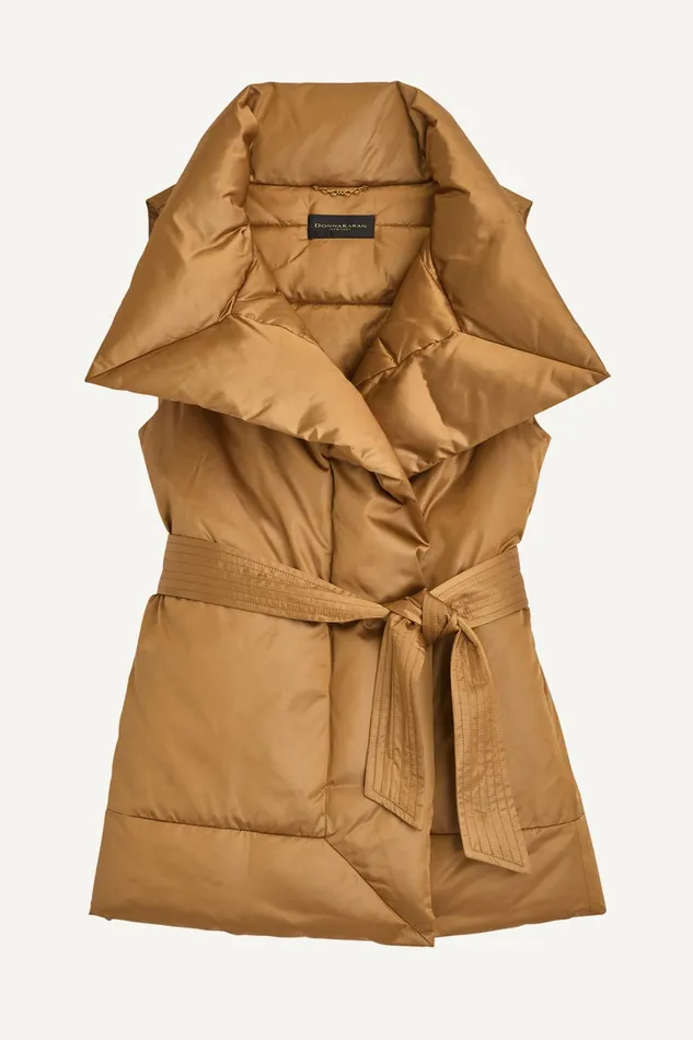 Women Coats And Jackets Donna Karan LONG BELTED PUFFR VEST Antique Gold