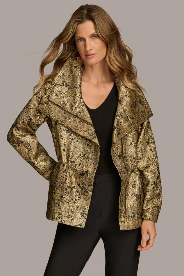 Women Coats And Jackets Donna Karan METALLIC JACQUARD ZIP FRONT JACKET Blackgold Combo Women Coats And Jackets Donna Karan METALLIC JACQUARD ZIP FRONT JACKET Blackgold Combo