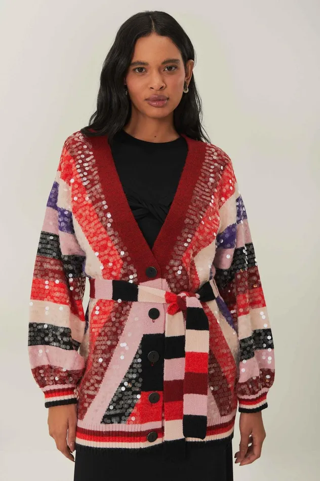 Women Colorful Stripes Knit Cardigan Colorful Stripes FARM Rio Cardigans
