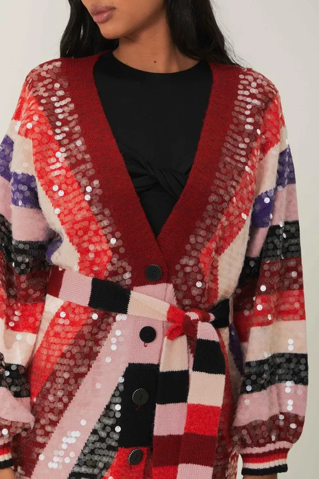 Women Colorful Stripes Knit Cardigan Colorful Stripes FARM Rio Cardigans