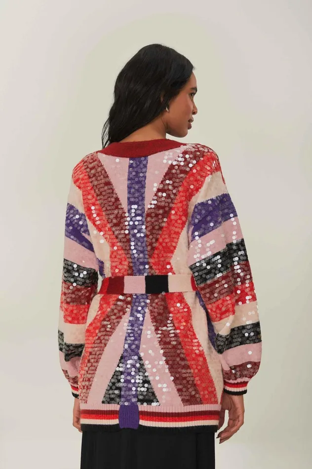 Women Colorful Stripes Knit Cardigan Colorful Stripes FARM Rio Cardigans