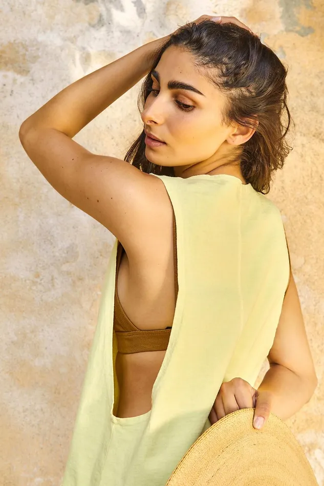 Women CoverUps Free People Sweet Escape Mini Dress Linen Lemon