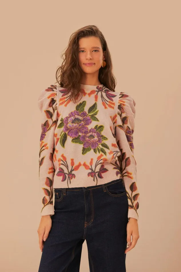 Women Cream Winter Garden Knit Sweater Winter Garden Cream FARM Rio Sweaters and Sweatshirts
