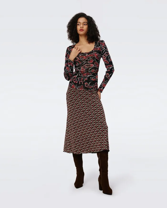Women Darlene Reversible Mesh Skirt Flutterfly And Tiny Stadium Geo Red DVF Skirts