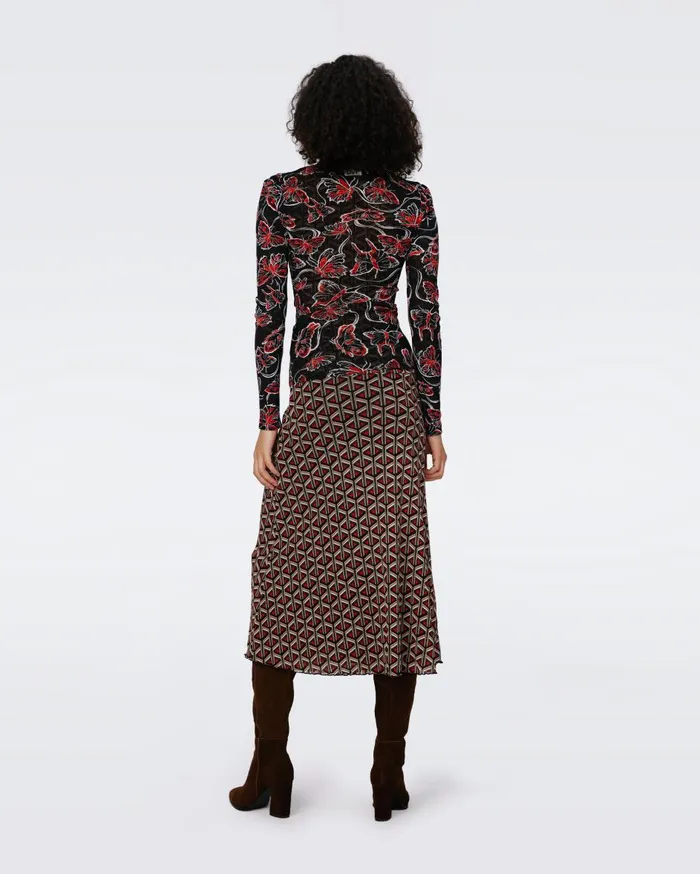 Women Darlene Reversible Mesh Skirt Flutterfly And Tiny Stadium Geo Red DVF Skirts