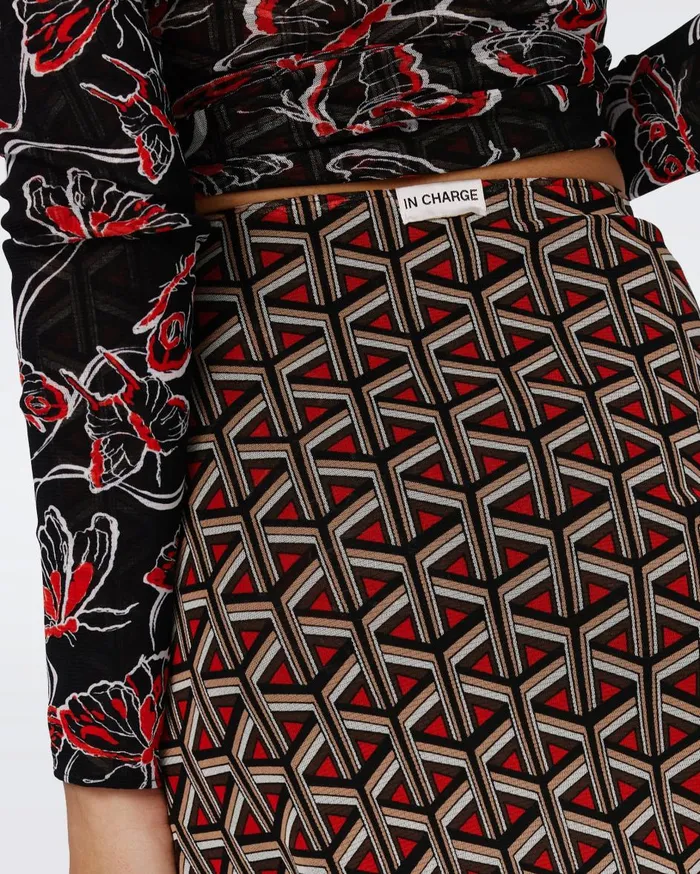 Women Darlene Reversible Mesh Skirt Flutterfly And Tiny Stadium Geo Red DVF Skirts