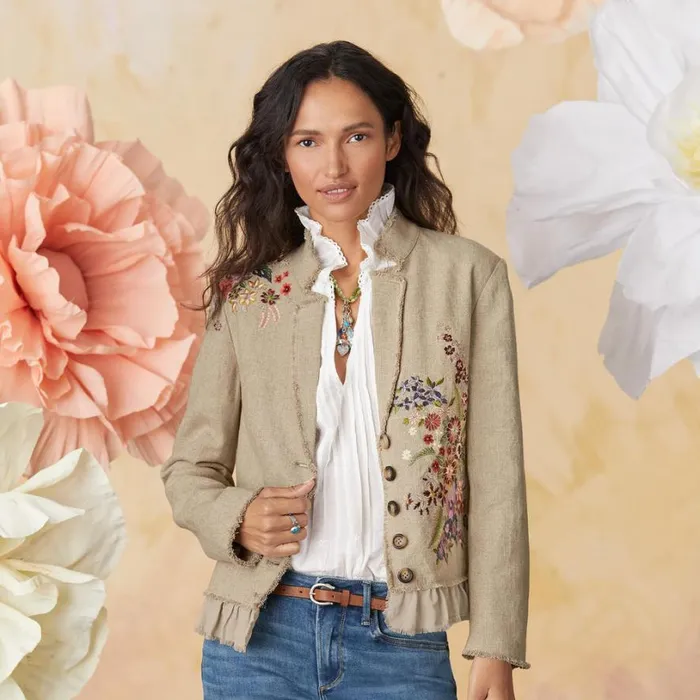 Women Daydreams Floral Blazer Petite Flax Sundance Catalog Petite Styles