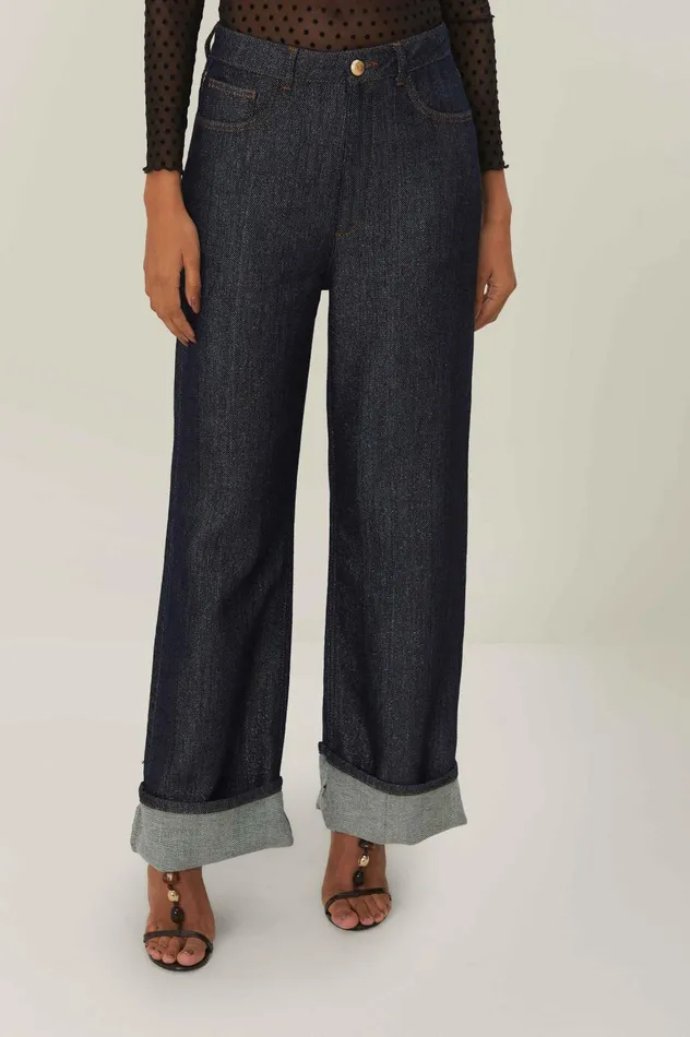 Women Denim Shine Wide Pants High Waist Denim FARM Rio Pants Women Denim Shine Wide Pants High Waist Denim FARM Rio Pants