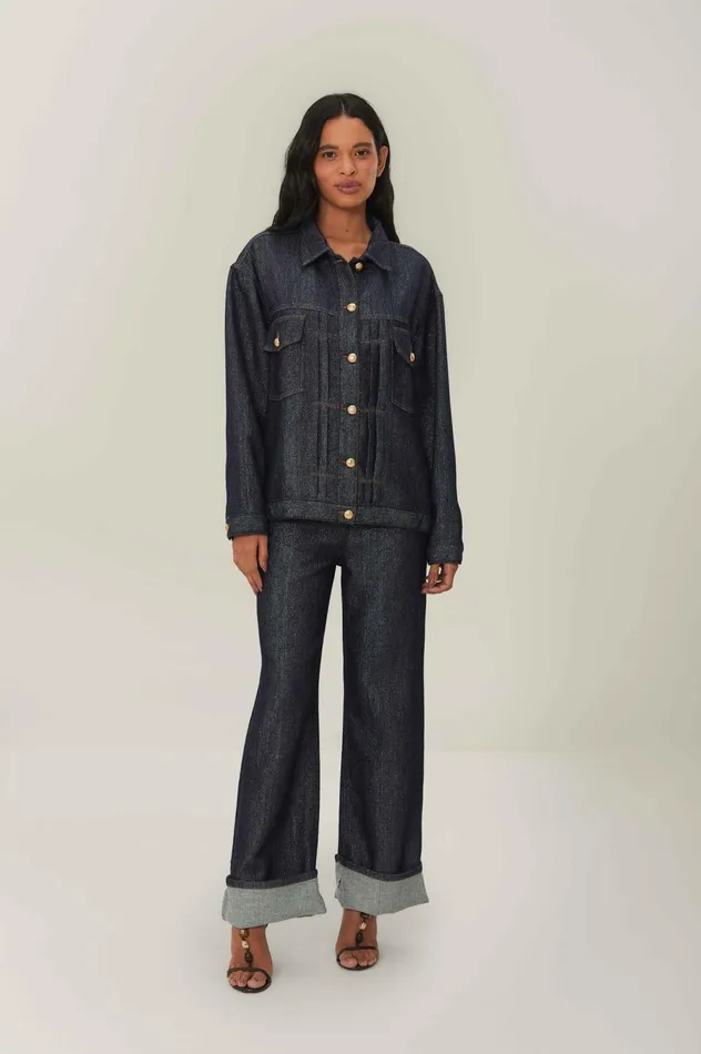 Women Denim Shine Wide Pants High Waist Denim FARM Rio Pants Women Denim Shine Wide Pants High Waist Denim FARM Rio Pants