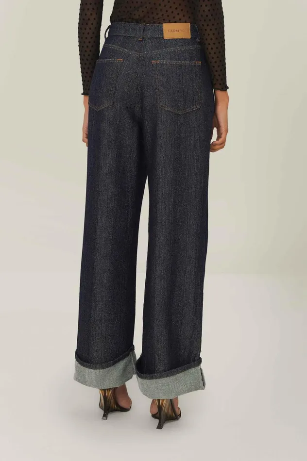 Women Denim Shine Wide Pants High Waist Denim FARM Rio Pants Women Denim Shine Wide Pants High Waist Denim FARM Rio Pants