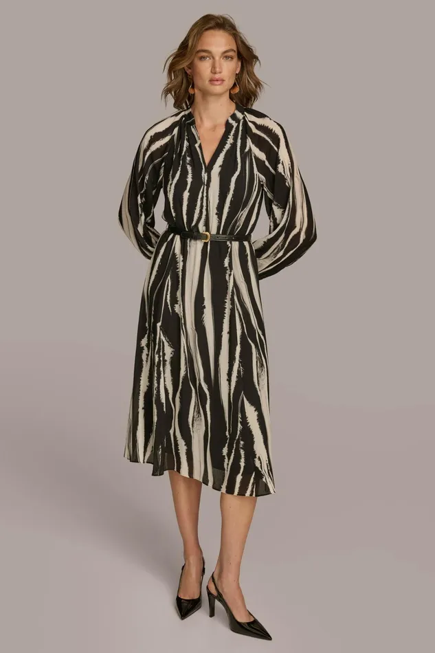 Women Dresses And Jumpsuits Donna Karan PRINTED CHIFFON SHIRT DRESS Black