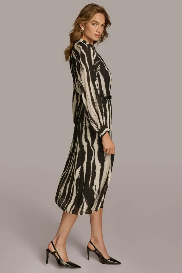 Women Dresses And Jumpsuits Donna Karan PRINTED CHIFFON SHIRT DRESS Black