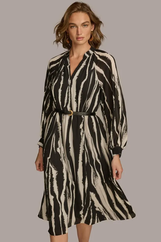 Women Dresses And Jumpsuits Donna Karan PRINTED CHIFFON SHIRT DRESS Black