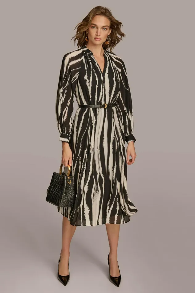 Women Dresses And Jumpsuits Donna Karan PRINTED CHIFFON SHIRT DRESS Black