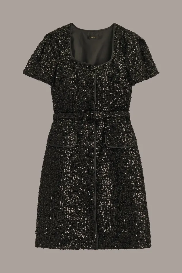 Women Dresses And Jumpsuits Donna Karan SQUARE NECK SEQUIN A LINE DRESS Black