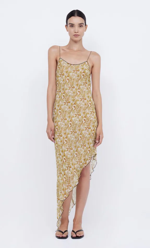 Women Dresses Bec Bridge FLORENTINE ASYM MIDI DRESS Golden Blurred Floral