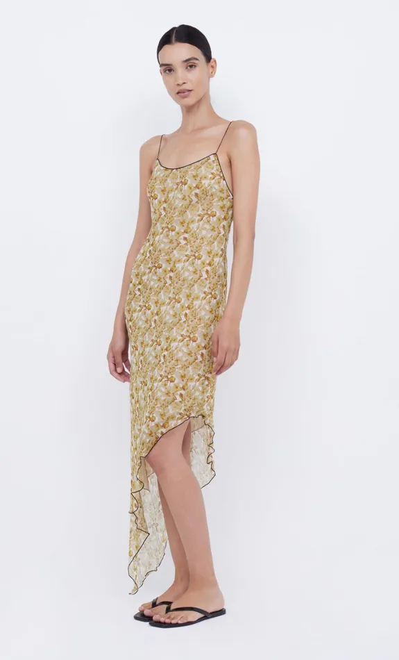 Women Dresses Bec Bridge FLORENTINE ASYM MIDI DRESS Golden Blurred Floral