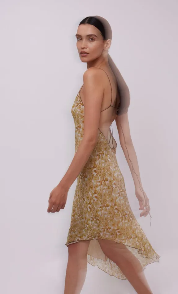 Women Dresses Bec Bridge FLORENTINE ASYM MIDI DRESS Golden Blurred Floral