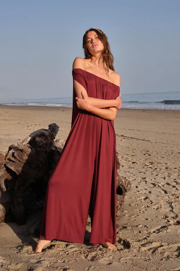Women Dresses Free People Mexicali Maxi OffTheShoulder Onesie Bordeaux