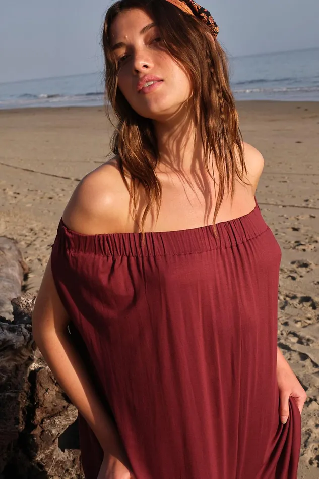 Women Dresses Free People Mexicali Maxi OffTheShoulder Onesie Bordeaux