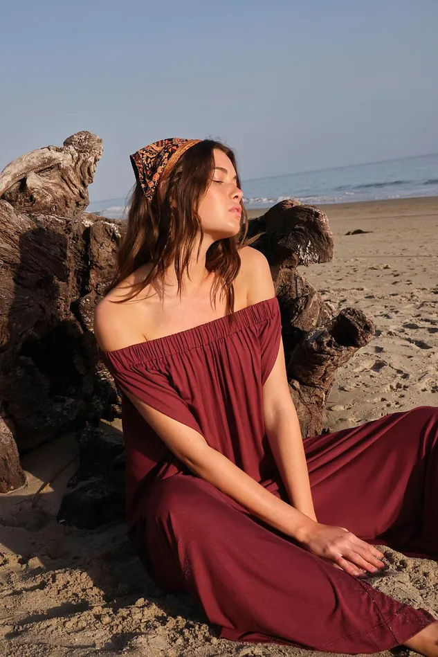 Women Dresses Free People Mexicali Maxi OffTheShoulder Onesie Bordeaux