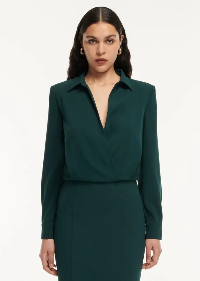 Women Dresses Roland Mouret Long Sleeve Collar Satin Crepe Midi Dress