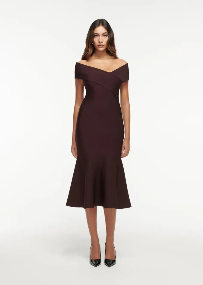 Women Dresses Roland Mouret Off The Shoulder Flat Knit Midi Dress