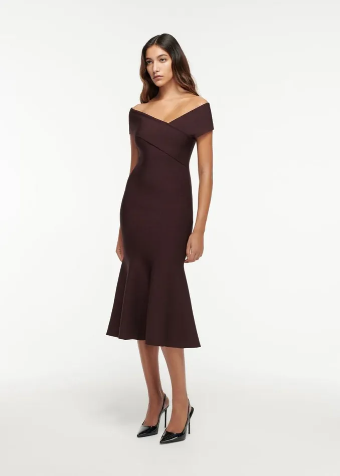Women Dresses Roland Mouret Off The Shoulder Flat Knit Midi Dress