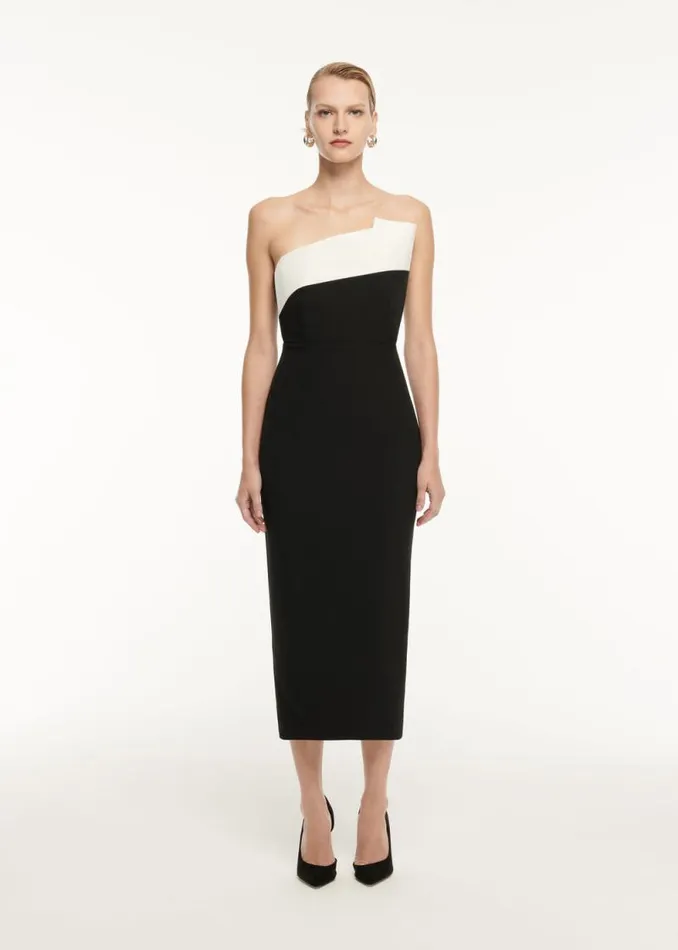 Women Dresses Roland Mouret Strapless Drape Detail Crepe Midi Dress