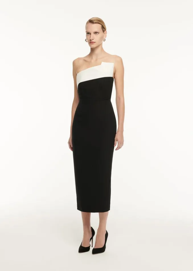 Women Dresses Roland Mouret Strapless Drape Detail Crepe Midi Dress